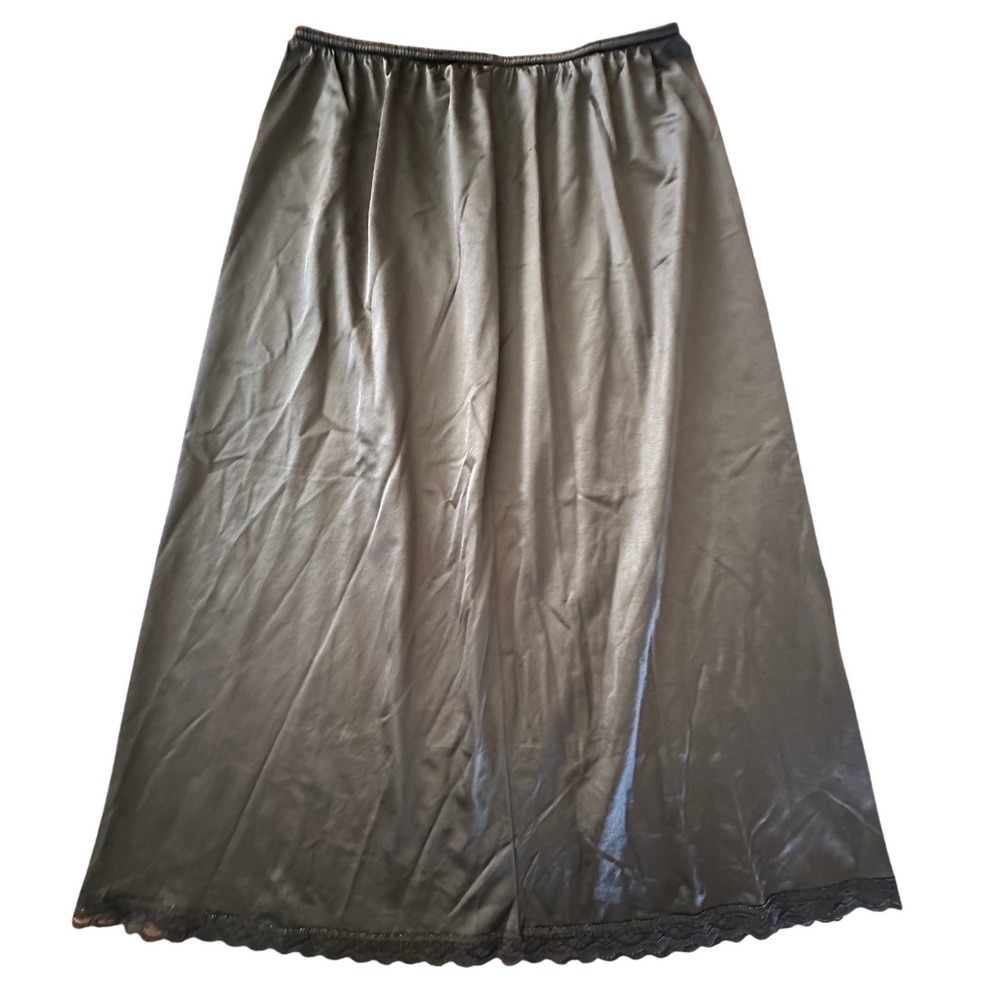 Warners Perfect Measure Black Half Slip Lace Trim Midi Antron III Nylon 55300 L